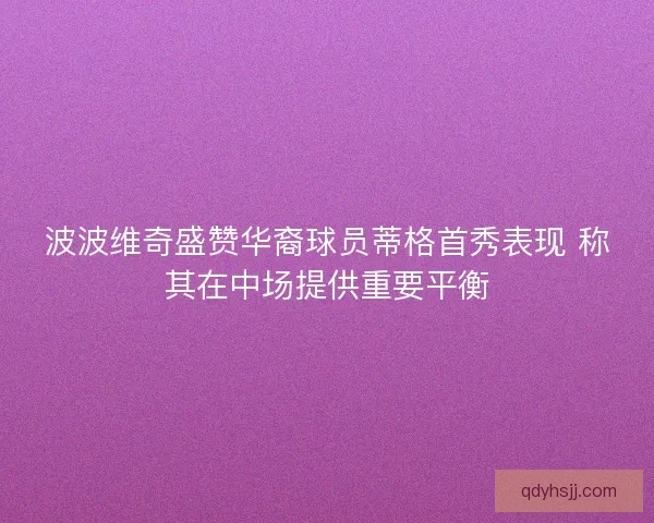 波波维奇盛赞华裔球员蒂格首秀表现 称其在中场提供重要平衡